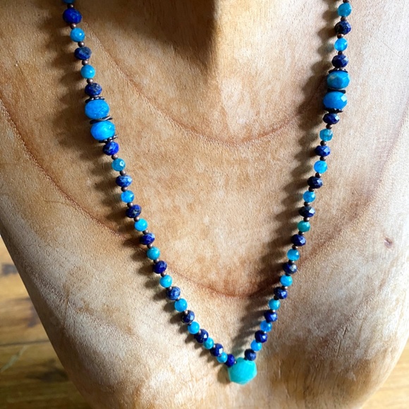 Lapis Lazuli + Blue Apatite + Amazonite Gemstone Necklace - Picture 7 of 8